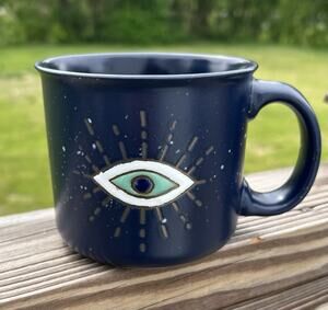Stay Wild Moon Child Evil Eye 16 Oz. Mug Ceramic Blue -Hand Painted. Mystical
